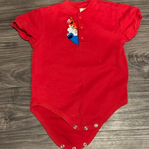 Sesame Street Elmo & Cookie Monster Embroidered One Piece 18M Baby Vintage - Picture 1 of 4